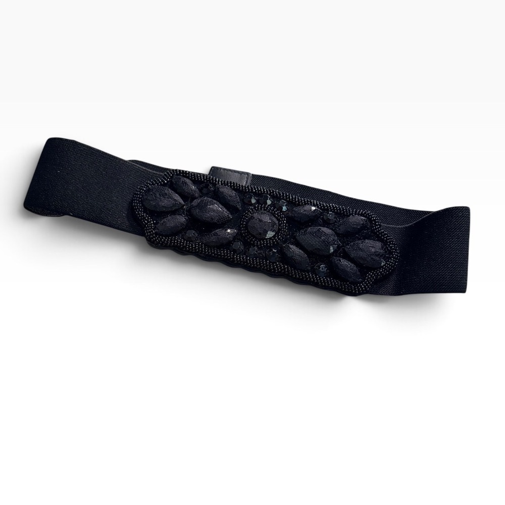 Apt 9 Womens Black Beaded Sequin Elastic Stretch Waist Belt S/M statement